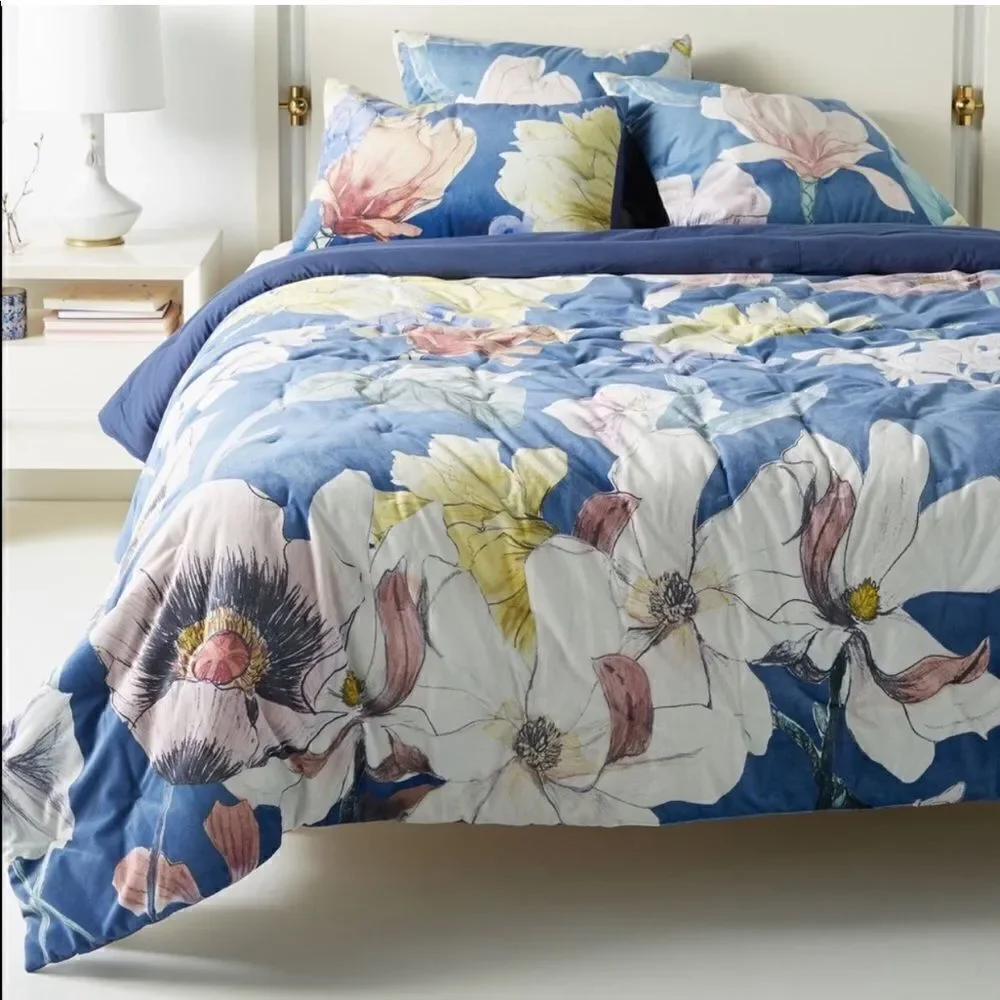Anthropologie Velvet Ella Shams (2) Blue Floral NWOT